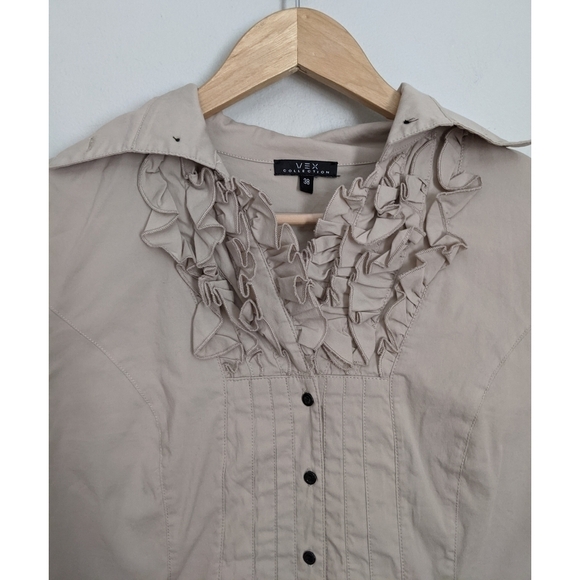 Vex Collection Pleated and Ruffled Button Down Top - Picture 4 of 6